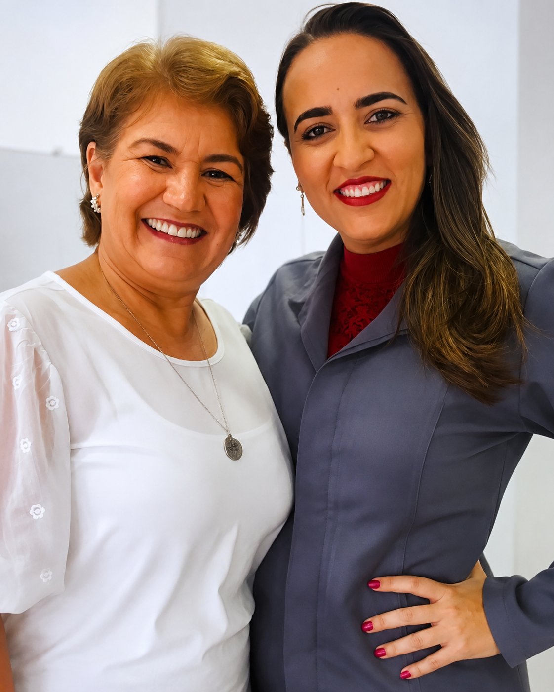 Paciente e equipe da Clínica Alta Vitória sorrindo juntos